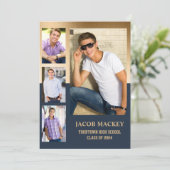 Faire-part Classe d'or bleu marine du lycée 2024 photo (Debout devant)