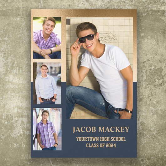 Faire-part Classe d'or bleu marine du lycée 2024 photo