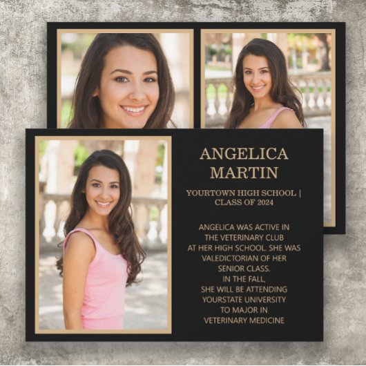 Faire-part Classe d'or noir 2024 - Photo de graduation