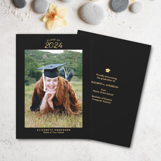 Faire-part Classe d'or noir élégant de 2024 Graduation Photo