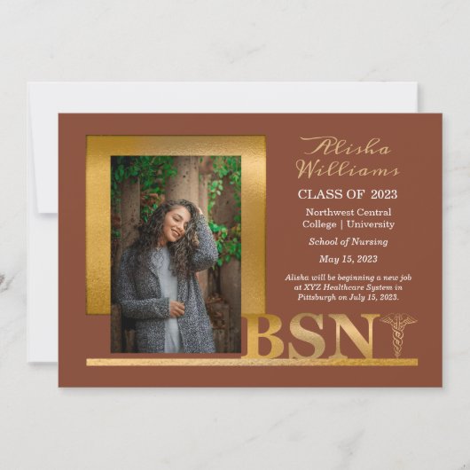 Faire-part Classé Elegant Or BSN Caduceus Photo Terracotta (Devant)