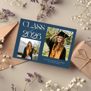 Faire-part Classe élégante de typographie 2026 Diplômé Bleu m