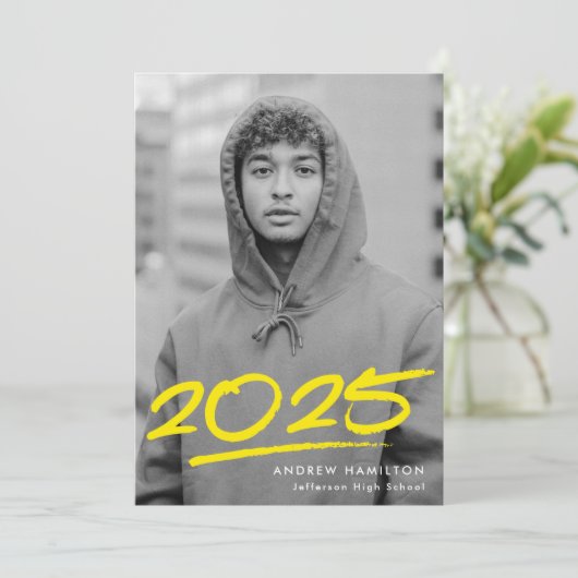 Faire-part Classe Jaune pointillée de 2023 (Debout devant)