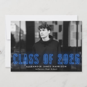 Faire-part Classe moderne Blue Neon de 2023 - Diplôme photo