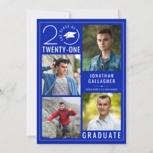 Faire-part CLASSE Moderne DE 2021 Photo Collage Royal Blue
