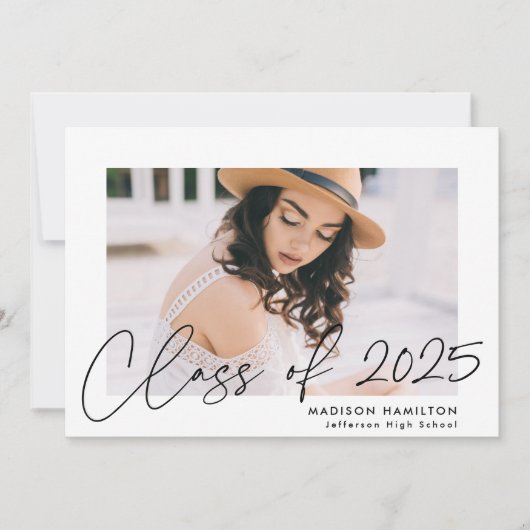 Faire-part Classe moderne de 2025 Black Script Photo (Devant)