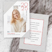 Faire-part Classe moderne de 2025 diplômé noir, photo rouge