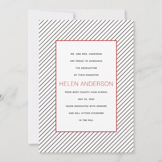 Faire-part Classe moderne de 2025 diplômé noir, photo rouge (Dos)