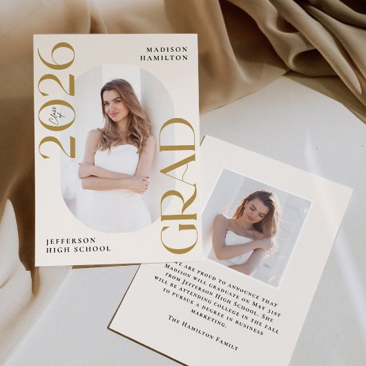 Faire-part Classe moderne de 2025 Gold Grad 2e licence photo