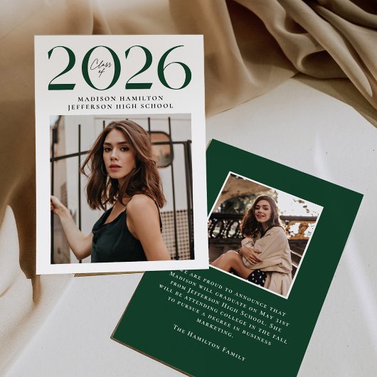 Faire-part Classe moderne de 2025 Green 2 Photo Graduation