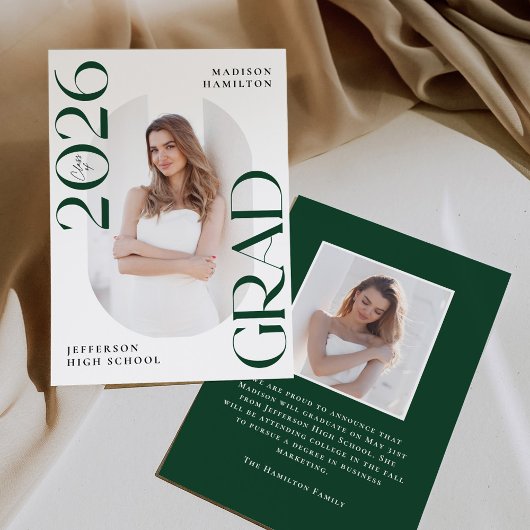 Faire-part Classe moderne de 2025 Green Grad 2e licence photo