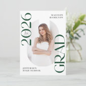 Faire-part Classe moderne de 2025 Green Grad 2e licence photo (Debout devant)