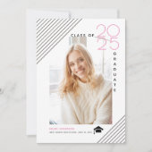 Faire-part Classe moderne de 2025 photo rose diplômée (Devant)