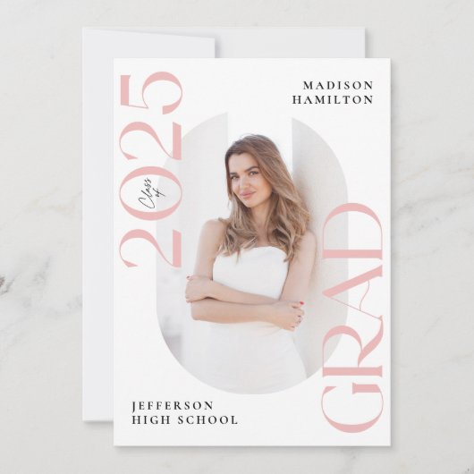 Faire-part Classe moderne de 2025 Pink Grad 2e licence photo (Devant)