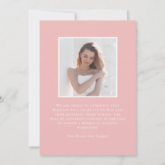 Faire-part Classe moderne de 2025 Pink Grad 2e licence photo (Dos)