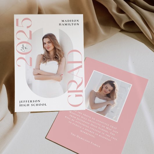 Faire-part Classe moderne de 2025 Pink Grad 2e licence photo