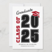 Faire-part Classe moderne de 2025 Red Black Graduation (Devant)