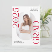 Faire-part Classe moderne de 2025 Red Grad 2e licence photo (Debout devant)