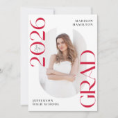 Faire-part Classe moderne de 2025 Red Grad 2e licence photo (Devant)