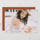 Faire-part Classe moderne de 2025 Terracotta Script Photo (Devant / Derrière)