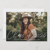 Faire-part Classe moderne de 2025 White Script Photo Graduati (Devant)
