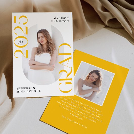 Faire-part Classe moderne de 2025 Yellow 2 Photo Graduation