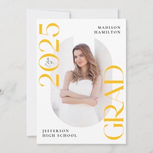 Faire-part Classe moderne de 2025 Yellow 2 Photo Graduation (Devant)
