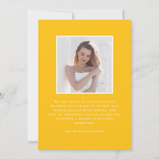 Faire-part Classe moderne de 2025 Yellow 2 Photo Graduation (Dos)