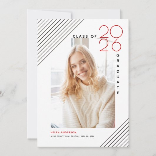 Faire-part Classe moderne de photo noir et rouge pour la remi (Devant)