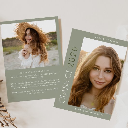 Faire-part Classe moderne Fete Green de 2025 - Diplôme photo