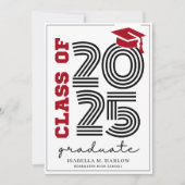 Faire-part Classe moderne rétro de 2025 Red Black Grad (Devant)