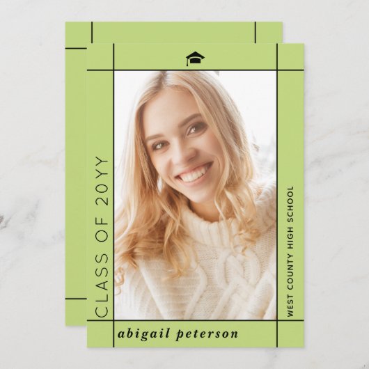 Faire-part Classe moderne vert pâle classe de 2025 graduation (Devant / Derrière)
