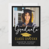Faire-part Classe noire, blanche et or de 2025 Grad Photo (Devant)