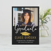 Faire-part Classe noire, blanche et or de 2025 Grad Photo (Debout devant)