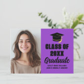 Faire-part Classe noire violet de 2025 - Diplôme photo (Debout devant)