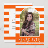 Faire-part Classe orange vibre de 2023 Arch photo graduation (Devant / Derrière)