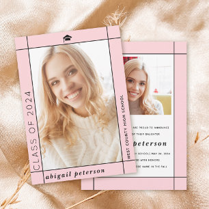 Faire-part Classe rose vif moderne de photo de graduation 202