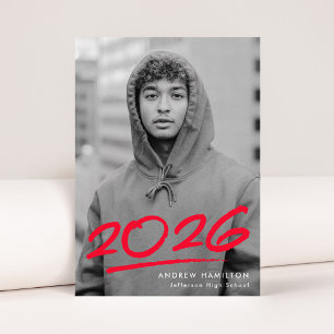 Faire-part Classe rouge pointillée de 2025 Moderne Photo Grad
