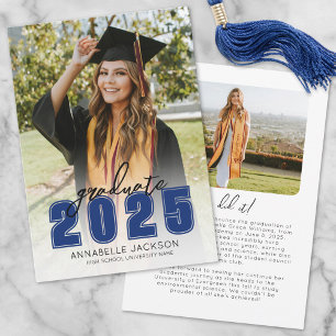 Faire-part Classe simple 2025 Graduate Photo Blue Graduation