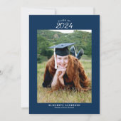 Faire-part Classe simple bleu marine de 2024 Graduation Photo (Devant)
