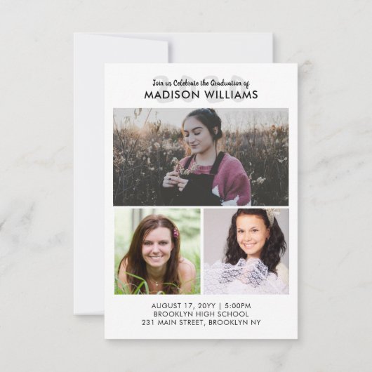 Faire-part Classe simple de l'année Fun Script 4 Diplôme phot (Dos)