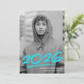 Faire-part Classe Turquoise pointillée de 2025 (Debout devant)