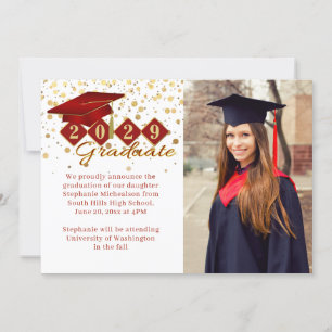 Faire-part Classic 2 Photo Graduation Rouge et Or