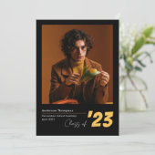 Faire-part Classic Black Gold Script Photo Collage Graduation (Debout devant)
