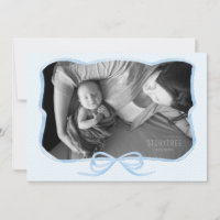Classic Blue Ribbon Bow Baby Boy Birth Photocard