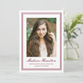Faire-part Classic Burgundy Double Border Photo Graduation (Debout devant)