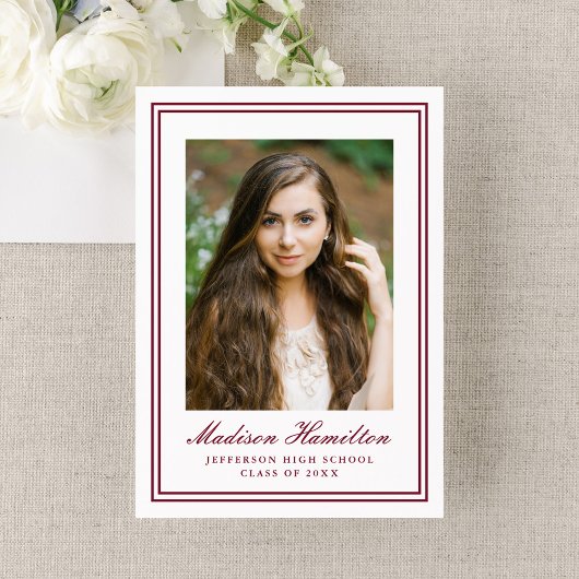 Faire-part Classic Burgundy Double Border Photo Graduation