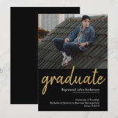 Faire-part Classic Chic Black Gold Graduate Script Graduate (Devant / Derrière)