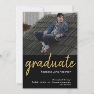 Faire-part Classic Chic Black Gold Graduate Script Graduate