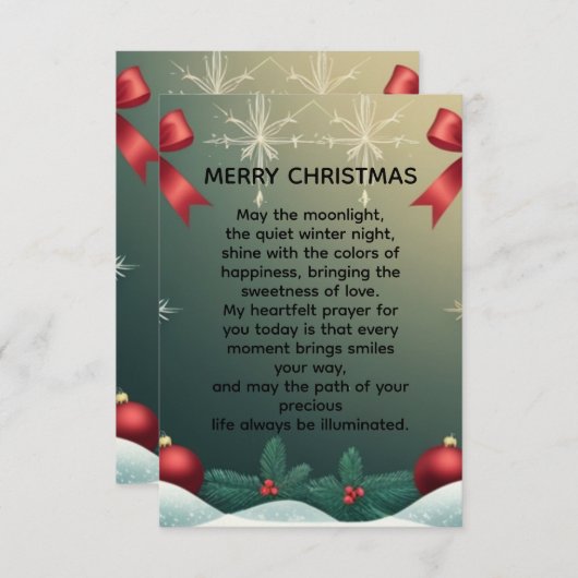 Faire-part Classic Christmas Snowflake Border with Red Bows (Devant / Derrière)